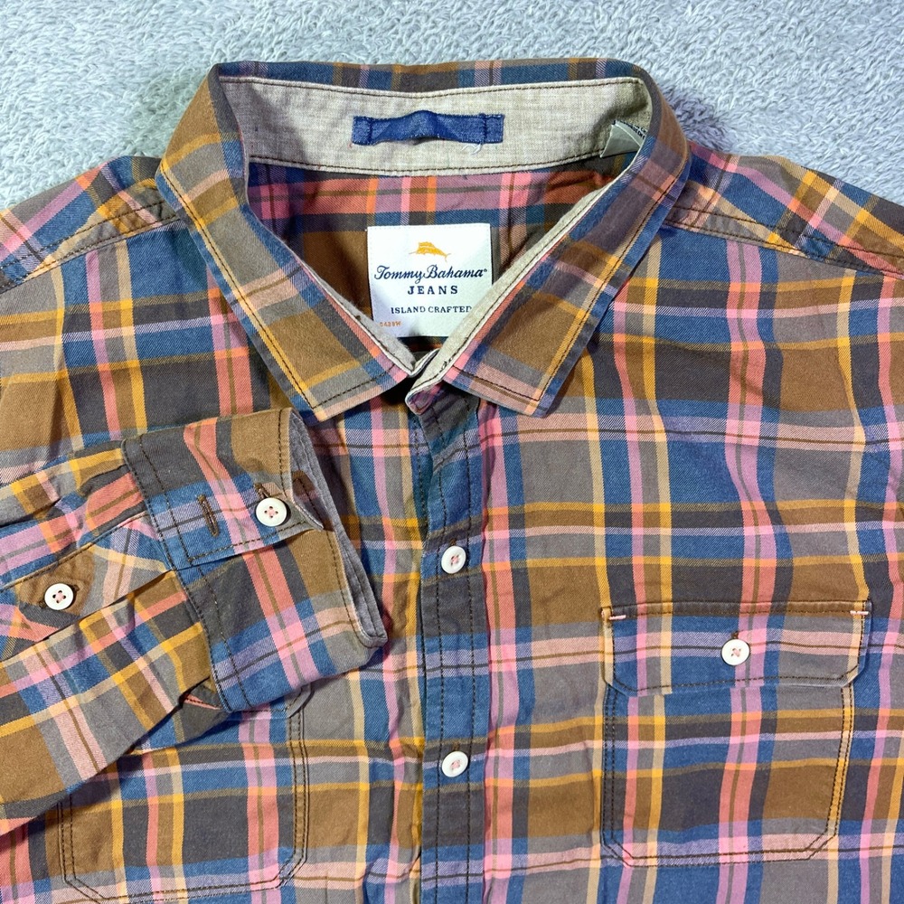 Tommy Bahama Jeans Island Crafted Plaid Long Sleeve Button Up‎ Shirt Men L G